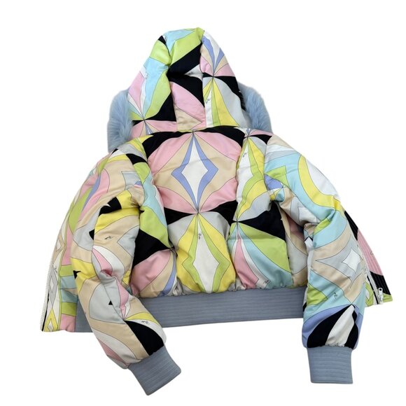 Vintage Iconic classic Emillio Pucci Fox fur Bomber jacket puffer blue print S 6 - Picture 10 of 14